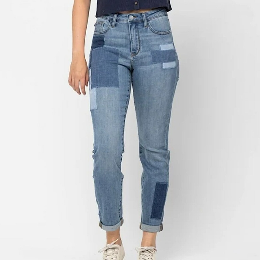 Judy Blue patchwork boyfriend fit jeans